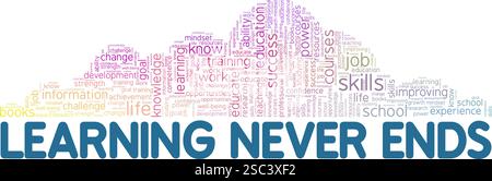Learning Never Ends word cloud conceptual design isolated on white background. Stock Vector