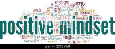 Positive Mindset word cloud conceptual design isolated on white background. Stock Vector