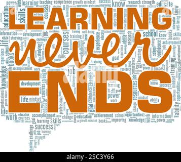 Learning Never Ends word cloud conceptual design isolated on white background. Stock Vector