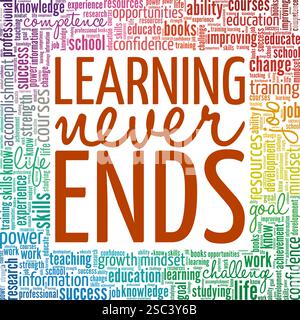 Learning Never Ends word cloud conceptual design isolated on white background. Stock Vector