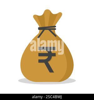 Money sack. rupees sign. Indian currency icon. vector illustration. Stock Vector