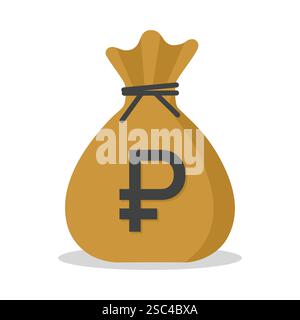 Money sack. ruble currency. Russian currency sign. brown money sack. vector illustration. Stock Vector