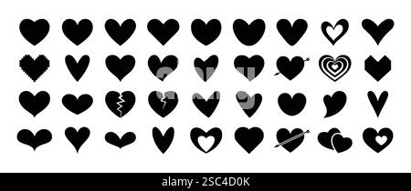 A black heart set icons in different style and art with vector illustration. Stock Vector