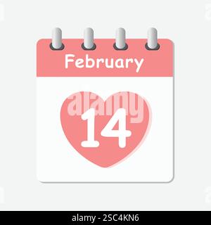 14 February, valentin's day, spiral calender icon, light pinkish love calender. vector illustration. Stock Vector