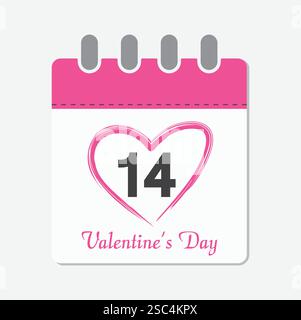 14 February. valentine's day. spiral calnedar icon pink calendar. vector illustration. Stock Vector