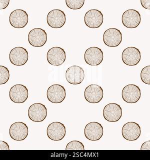 Tree trunk cuts with cracks seamless pattern Stock Vector