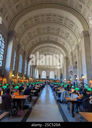 Students studying in Bates Hall in the McKim Building of Boston Public Library. Stock Photo