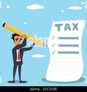 Businessman complete tax form, executive filing income tax self assessment file, accountant completing tax return during tax season concept Stock Vector