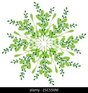 Intricate green floral pattern showcasing delicate leaves in circular arrangement Stock Vector