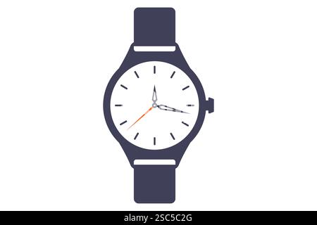Flat wristwatch icon. Men wristwatch illustration. Swiss flat watch. Stock Vector