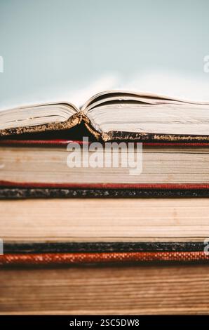 Close-up of a pile of old books Stock Photo