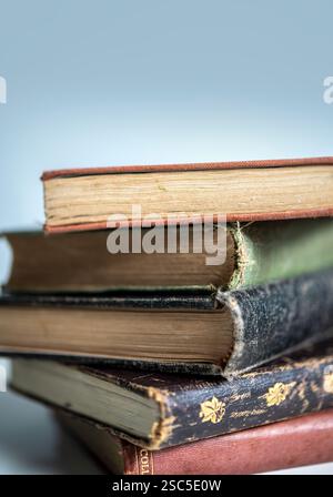 Close-up of a pile of old books Stock Photo