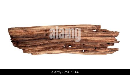 Brown old weathered driftwood plank isolated cutout on white Stock Photo