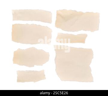 Group of torn old paper strips isolated cutout on white Stock Photo