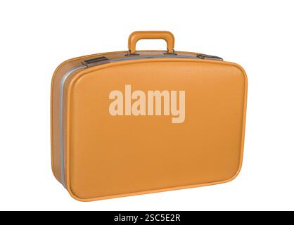 Old vintage yellow suitcase isolated cutout on white Stock Photo