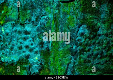 Artistic depiction of a green and blue textured surface, showcasing intricate patterns and highlights, perfect for backgrounds, textures, and art proj Stock Photo