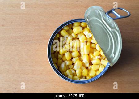 Canned corn. Sweet corn in a tin Stock Photo