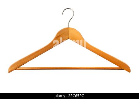 Wooden empty cloth hanger isolated on white with clipping path included Stock Photo