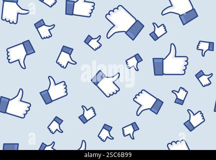 Like symbol thumb up positive background button icon background. Like seamless pattern post template. Stock Vector