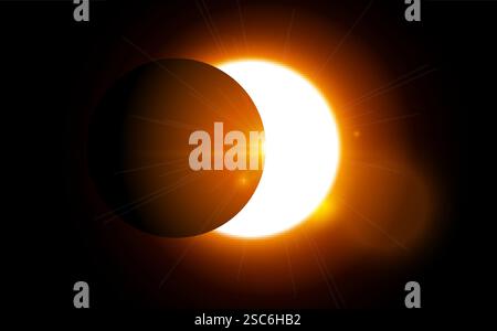 Solar eclipse vector total sun background. Moon eclipse glow in space. Solar planet circle Stock Vector