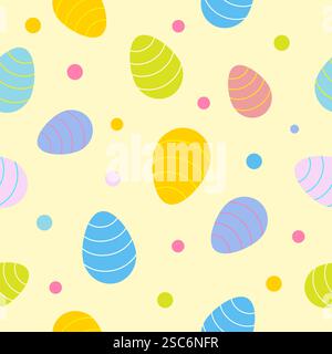 Seamless pattern with colored dots and easter eggs. Seamless pattern for Easter, colorful eggs. Vector illustration Stock Vector
