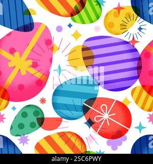 Colorful geometric Easter eggs seamless pattern. Vector overlay illustration. Easter holiday decoration, background. Fashion textile print, fabric, wr Stock Vector