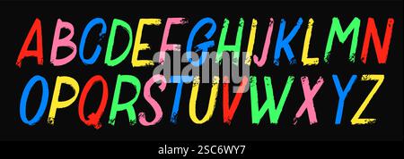 Typeface or font hand drawn made with brushstrokes. Grunge original engraved sketchy alphabet Stock Vector