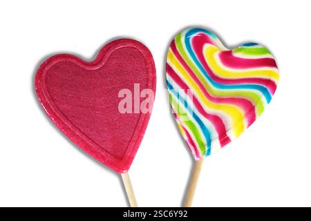 Heart lollipops isolated on white Stock Photo