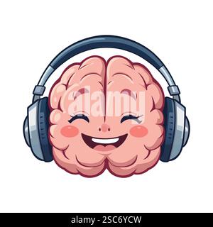 Happy Brain Listening to Music Vector Graphic for World Radio Day EPS10 Stock Vector
