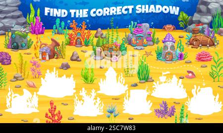 Under the sea shadow matching activity. Ocean puzzle with cute ...