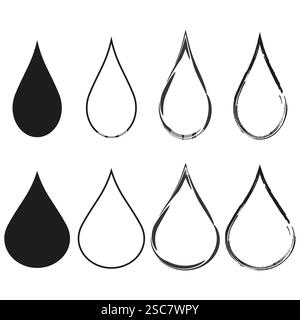 Water drop icons. Liquid shapes set. Black and white vector. Transparent fluid symbols. Stock Vector