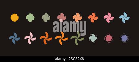 Minimalist geometric elements set, abstract bauhaus forms, groovy colors. Simple distorted flower shape, basic form, trendy modern graphic element Stock Vector