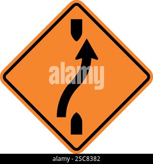 Right lane ahead sign. Orange diamond background. Traffic signs and symbols. Stock Vector