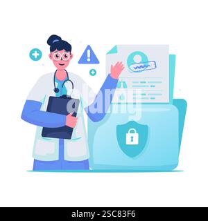 Doctor keeps of patient document data confidentiality vector illustration Stock Vector
