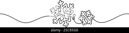 snowflake flowing line art continuous drawing. winter greeting cold weather season thin line minimalism Stock Vector