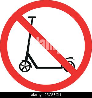 kick scooter prohibition sign. Red circle cross out Background. Forbidden signs and symbols. Stock Vector