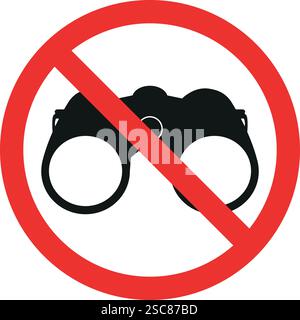 No binocular sign. Red circle cross out Background. Forbidden signs and symbols. Stock Vector