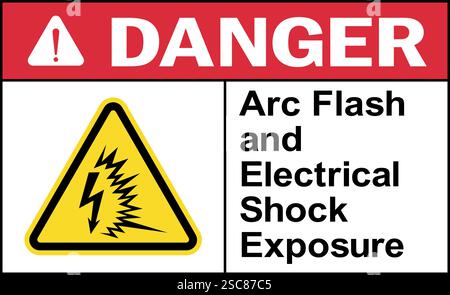 Arc flash and electrical shock danger sign. Electrical safety signs and symbols. Stock Vector