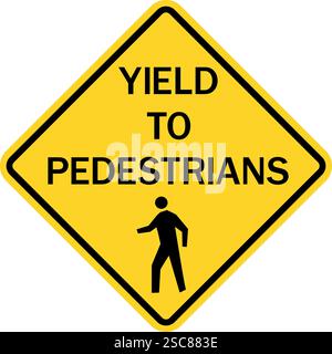 Yield to pedestrians sign. Yellow diamond background. Traffic signs and symbols. Stock Vector