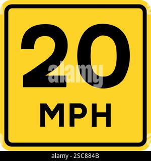 Speed limit 20 mph sign. Road safety signs and symbols. Stock Vector