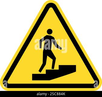 Step up warning sign. Black on triangle background. Safety signs and symbols. Stock Vector