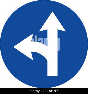 Compulsory ahead or left turn traffic sign. Stock Vector