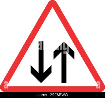 Two-way traffic warning sign. Red triangle background. Traffic signs and symbols. Stock Vector