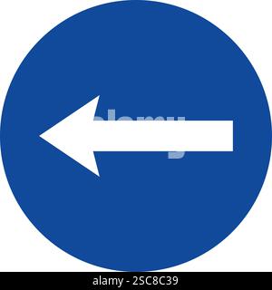 Compulsory turn left sign. Blue circle Background. Traffic signs and symbols. Stock Vector