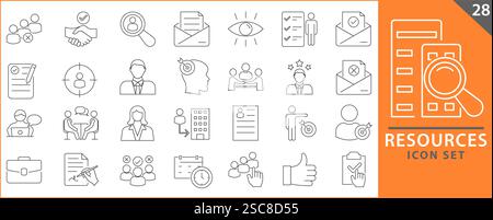 Human resource, icon set. Job hunting and employee search. Interview and recruitment, linear icons. team work, business people. set icons with editabl Stock Vector