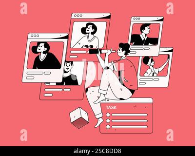 Personnel doing job interview flat vector concept operation hand drawn illustration Stock Vector