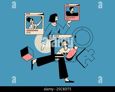 Personnel doing job interview flat vector concept operation hand drawn illustration Stock Vector