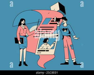 Personnel doing job interview flat vector concept operation hand drawn illustration Stock Vector