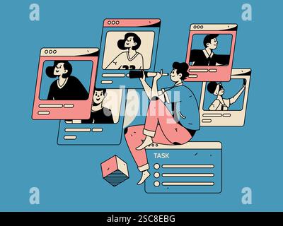 Personnel doing job interview flat vector concept operation hand drawn illustration Stock Vector