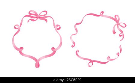 Pink ribbon frames set isolated on white background. Vector realistic ...